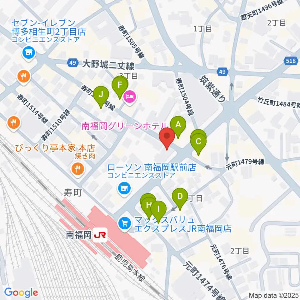 フカノ楽器店 南福岡ピアノ教室周辺のファミレス・ファーストフード一覧地図