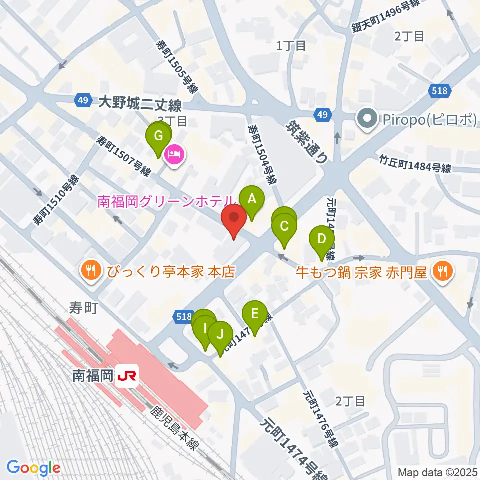 フカノ楽器店 南福岡ピアノ教室周辺のファミレス・ファーストフード一覧地図