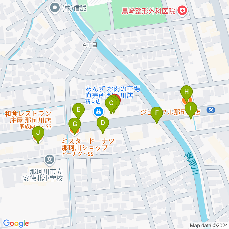 フカノ楽器店 那珂川ピアノ教室周辺のファミレス・ファーストフード一覧地図