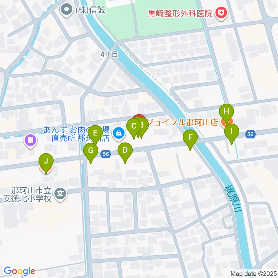 フカノ楽器店 那珂川ピアノ教室周辺のファミレス・ファーストフード一覧地図