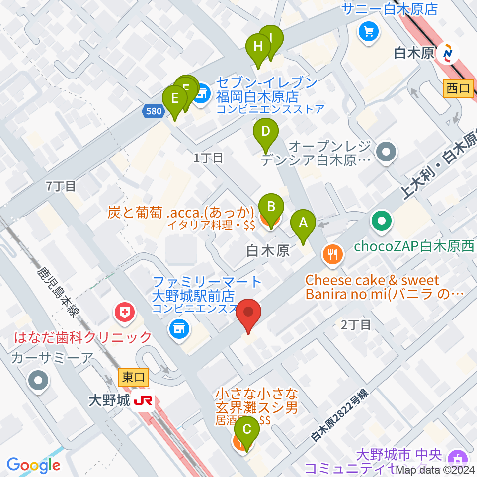 フカノ楽器店 大野城ピアノ教室周辺のファミレス・ファーストフード一覧地図