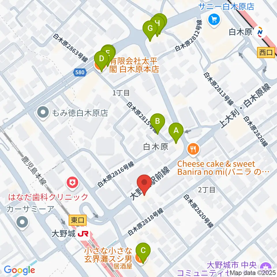 フカノ楽器店 大野城ピアノ教室周辺のファミレス・ファーストフード一覧地図