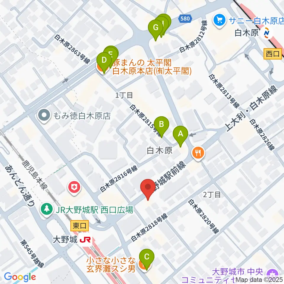 フカノ楽器店 大野城ピアノ教室周辺のファミレス・ファーストフード一覧地図