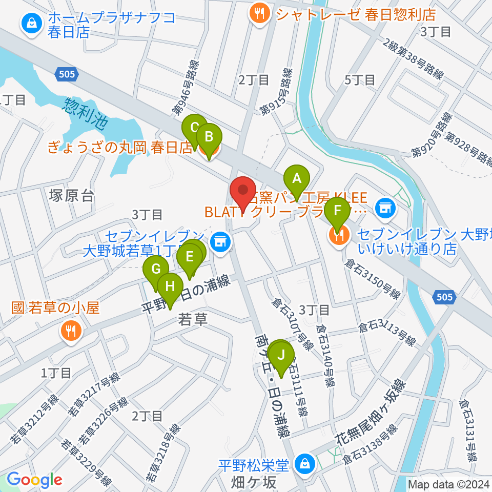 フカノ楽器店 大野城南ピアノ教室周辺のファミレス・ファーストフード一覧地図