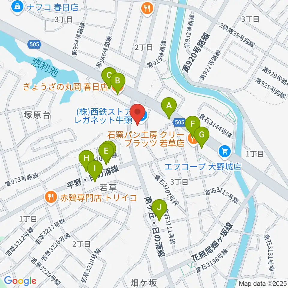 フカノ楽器店 大野城南ピアノ教室周辺のファミレス・ファーストフード一覧地図