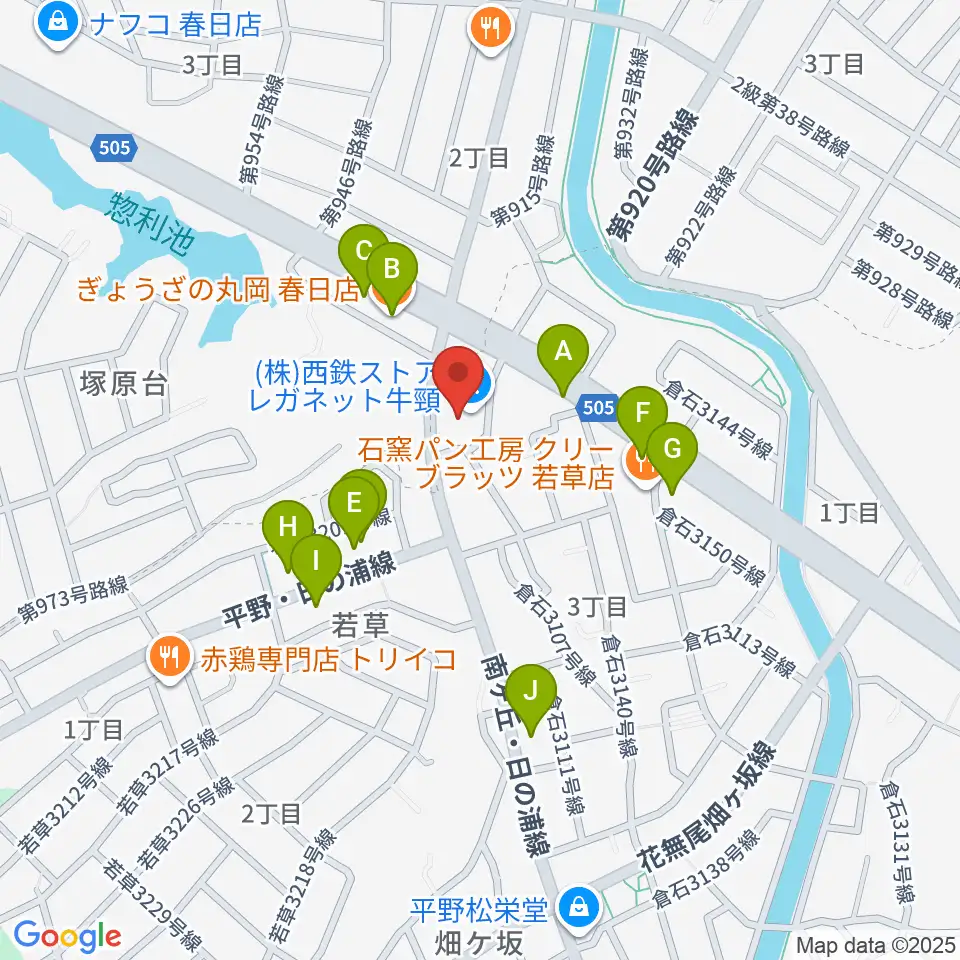 フカノ楽器店 大野城南ピアノ教室周辺のファミレス・ファーストフード一覧地図