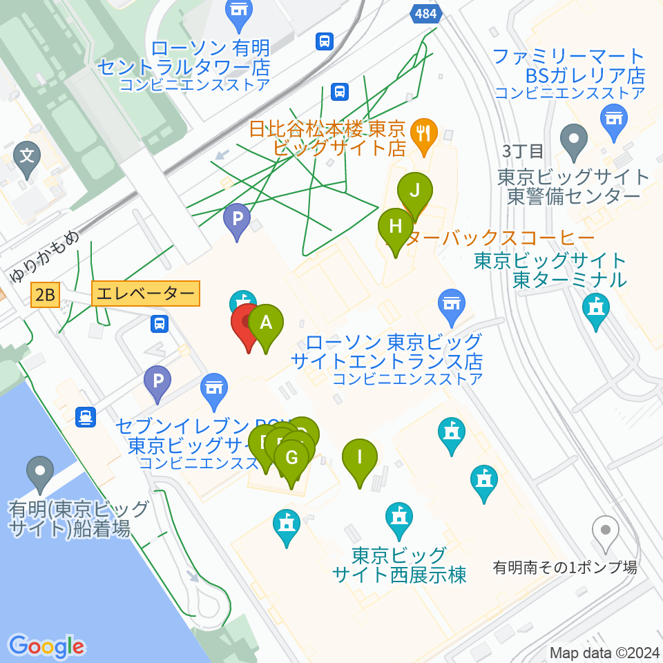 東京ビッグサイト 東京国際展示場周辺のファミレス・ファーストフード一覧地図