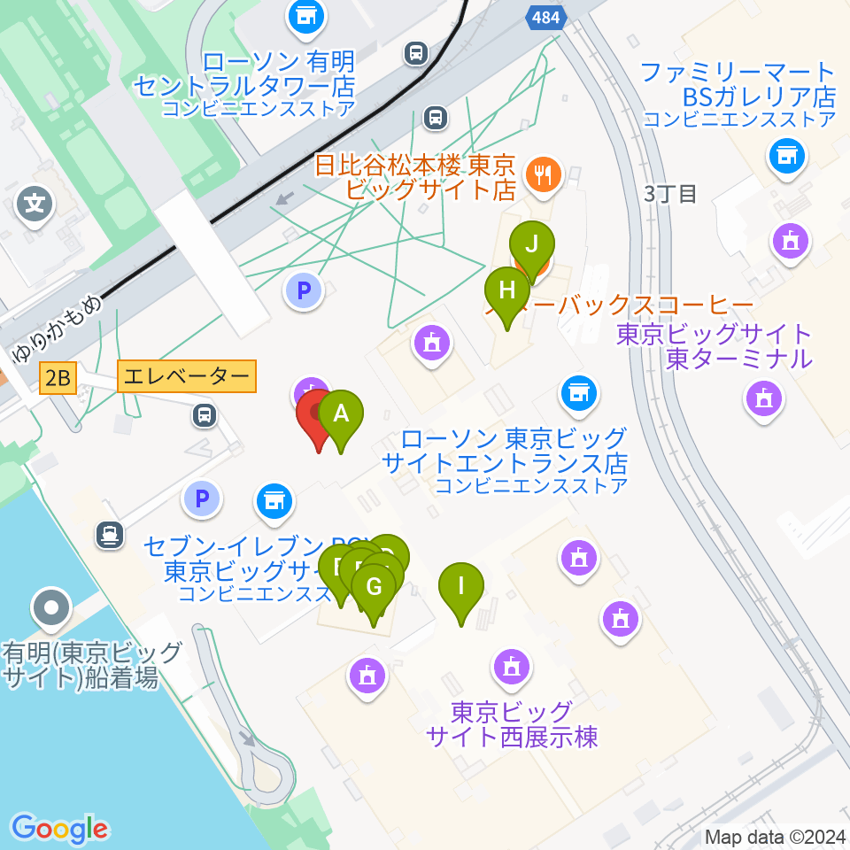 東京ビッグサイト 東京国際展示場周辺のファミレス・ファーストフード一覧地図