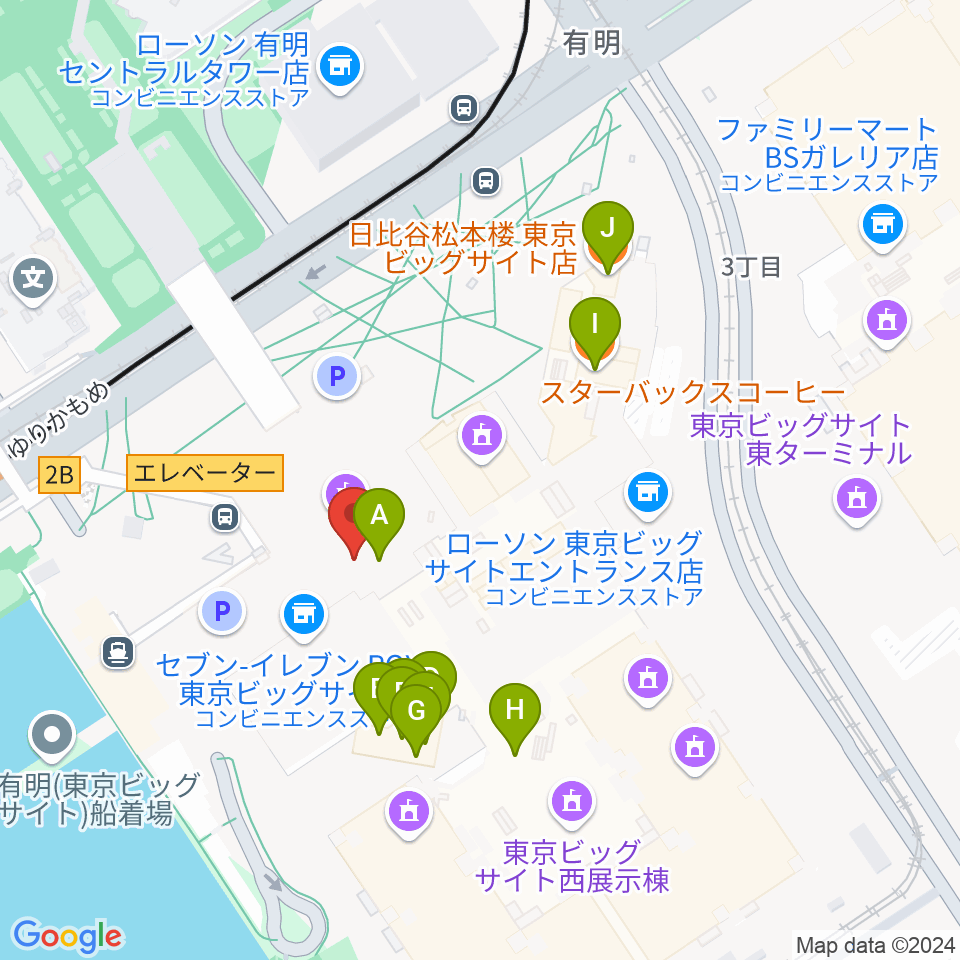 東京ビッグサイト 東京国際展示場周辺のファミレス・ファーストフード一覧地図