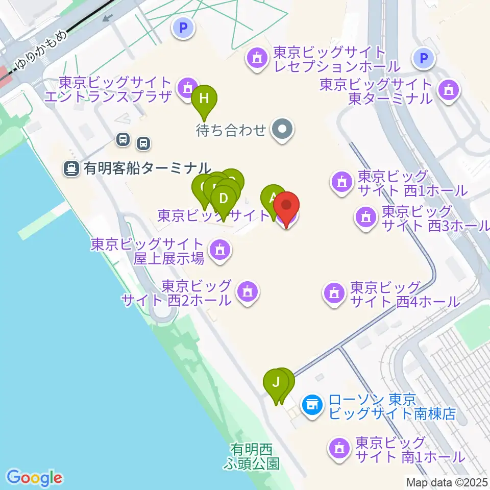 東京ビッグサイト周辺のファミレス・ファーストフード一覧地図