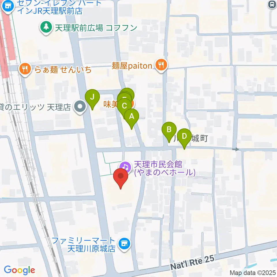 天理市民会館 やまのべホール周辺のファミレス・ファーストフード一覧地図