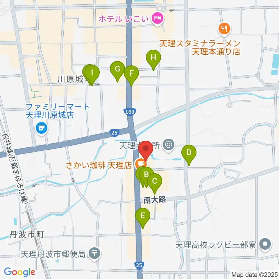 天理市文化センター周辺のファミレス・ファーストフード一覧地図