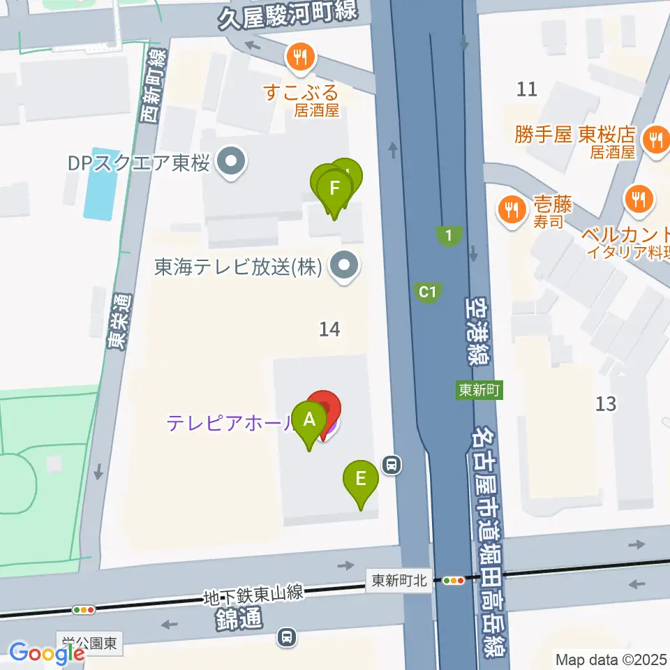 テレピアホール周辺のファミレス・ファーストフード一覧地図