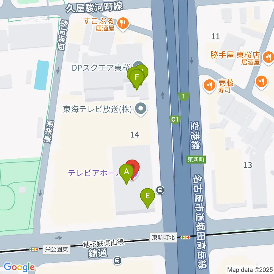 テレピアホール周辺のファミレス・ファーストフード一覧地図