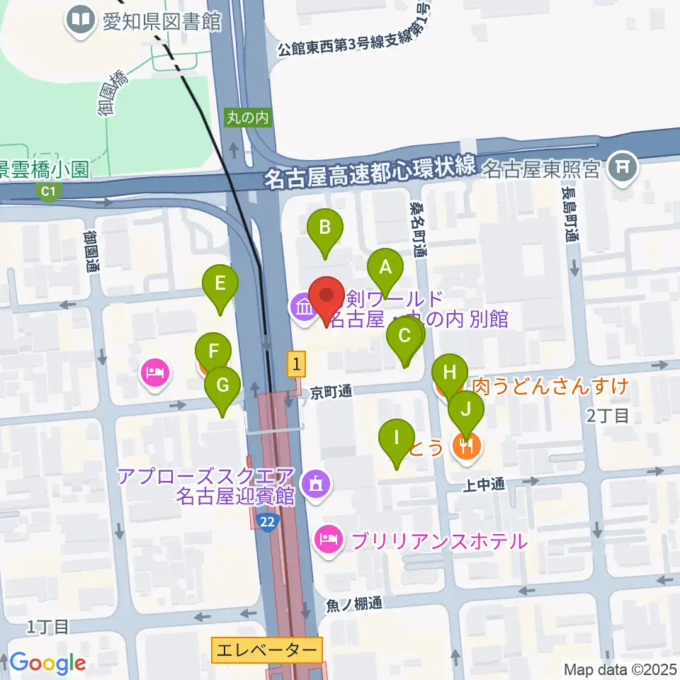 東建ホール・丸の内周辺のファミレス・ファーストフード一覧地図