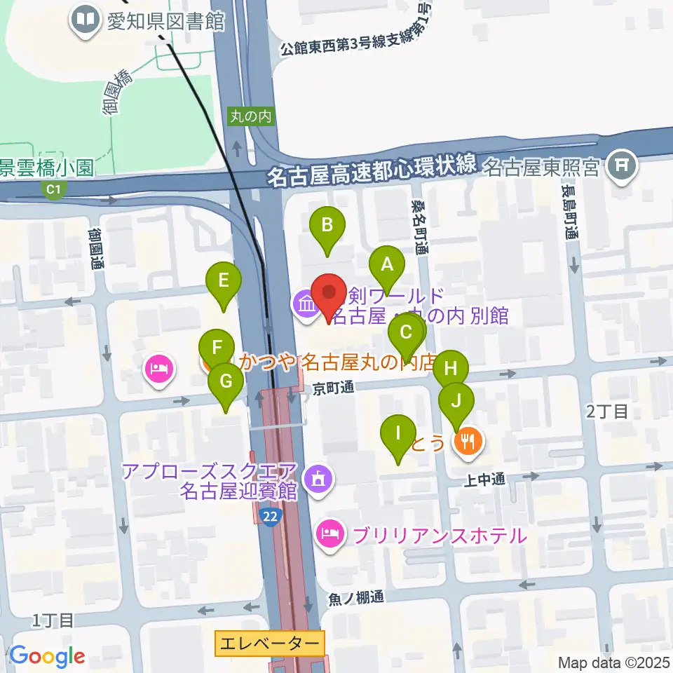 東建ホール・丸の内周辺のファミレス・ファーストフード一覧地図