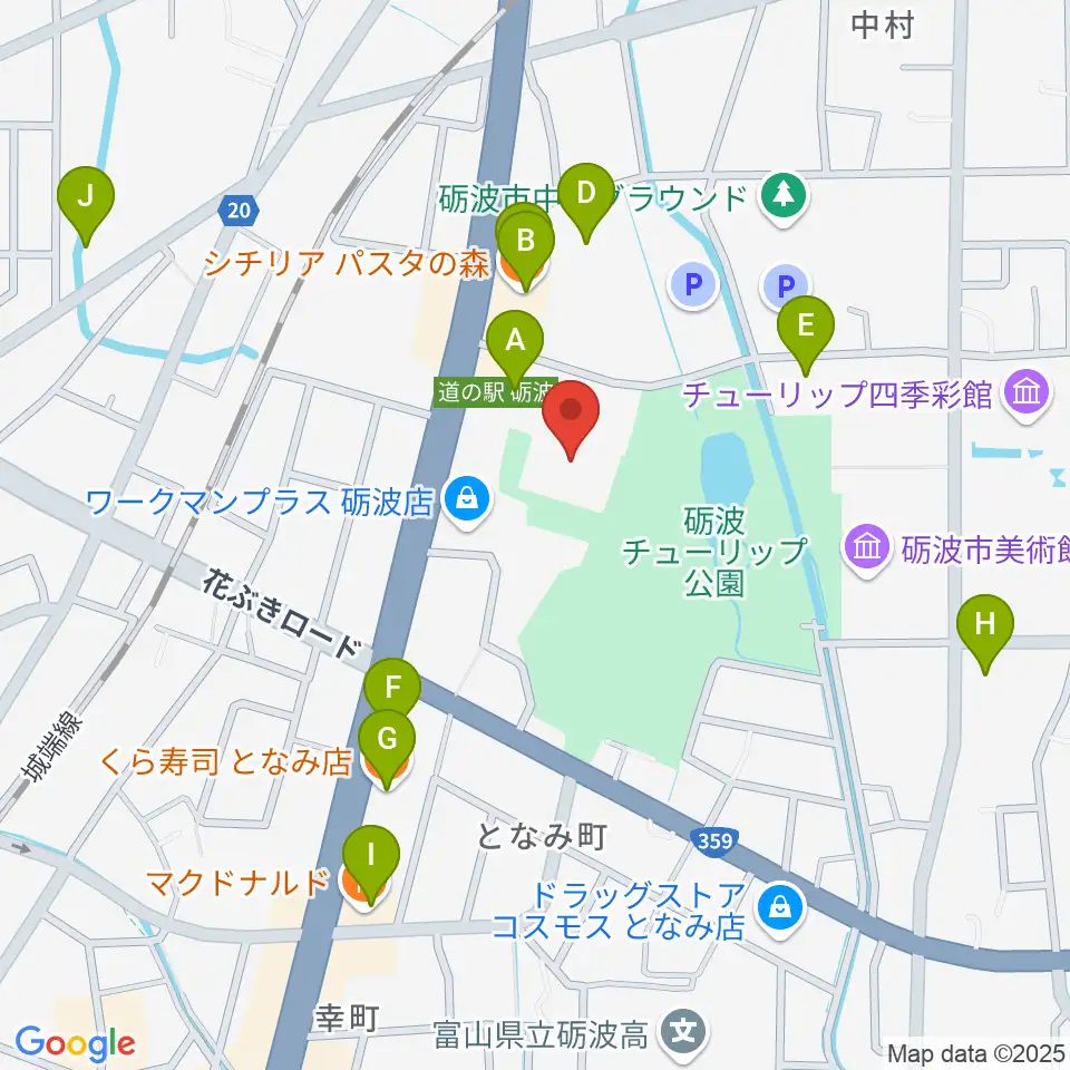 砺波市文化会館周辺のファミレス・ファーストフード一覧地図