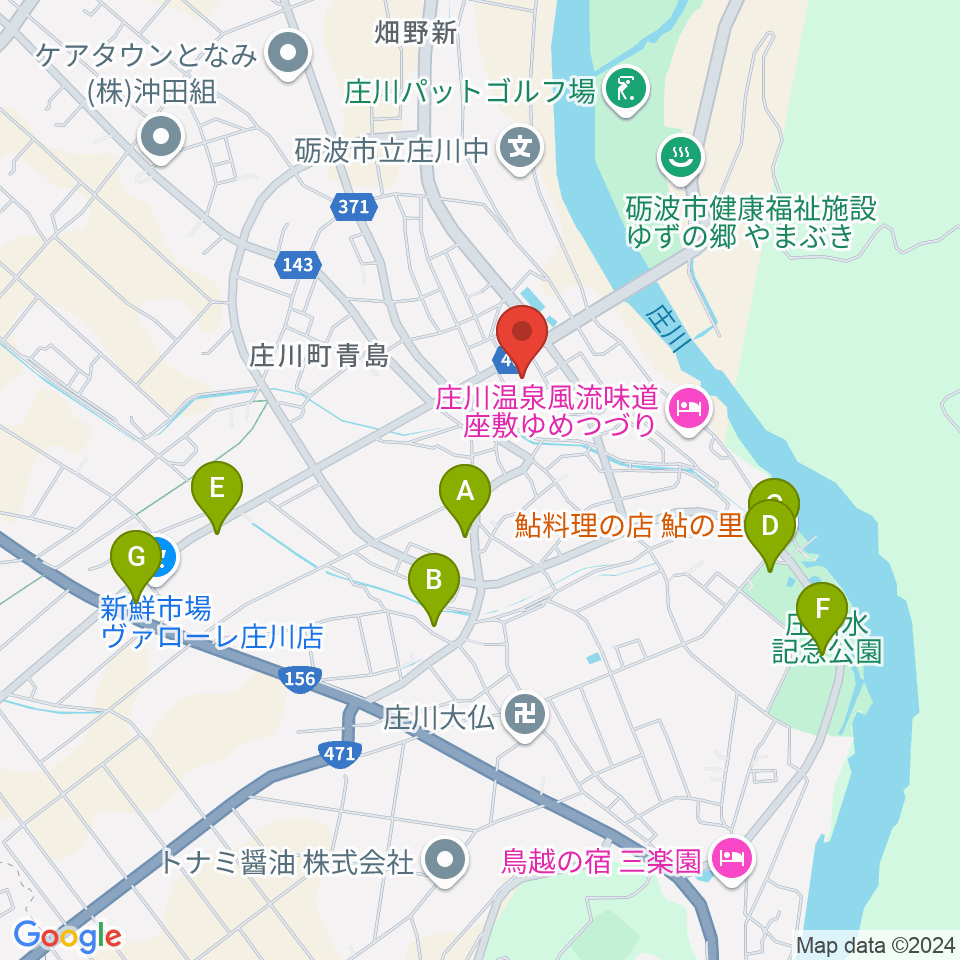 庄川生涯学習センター周辺のファミレス・ファーストフード一覧地図