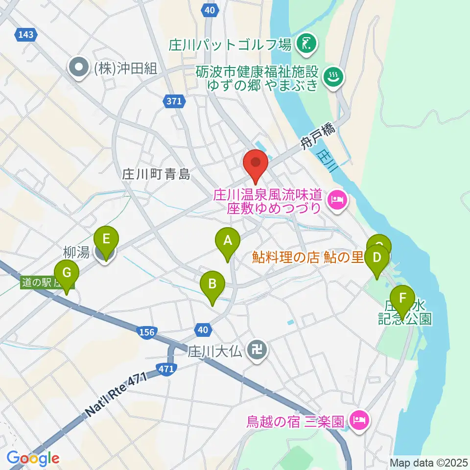 庄川生涯学習センター周辺のファミレス・ファーストフード一覧地図