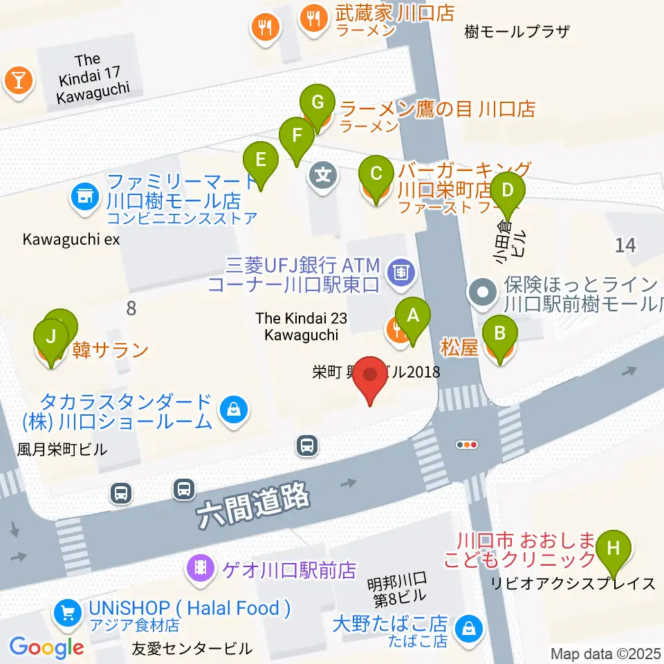 柏屋楽器 柏屋ミュージックサロン周辺のファミレス・ファーストフード一覧地図
