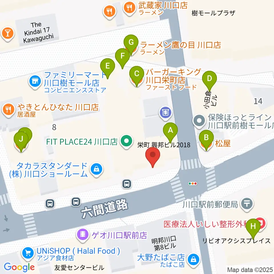 柏屋楽器 柏屋ミュージックサロン周辺のファミレス・ファーストフード一覧地図