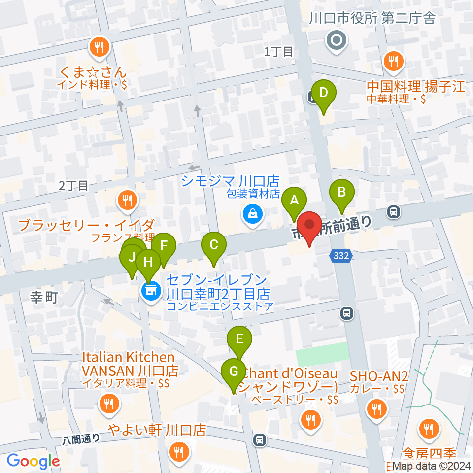 柏屋楽器 川口ミュージックプラザ周辺のファミレス・ファーストフード一覧地図