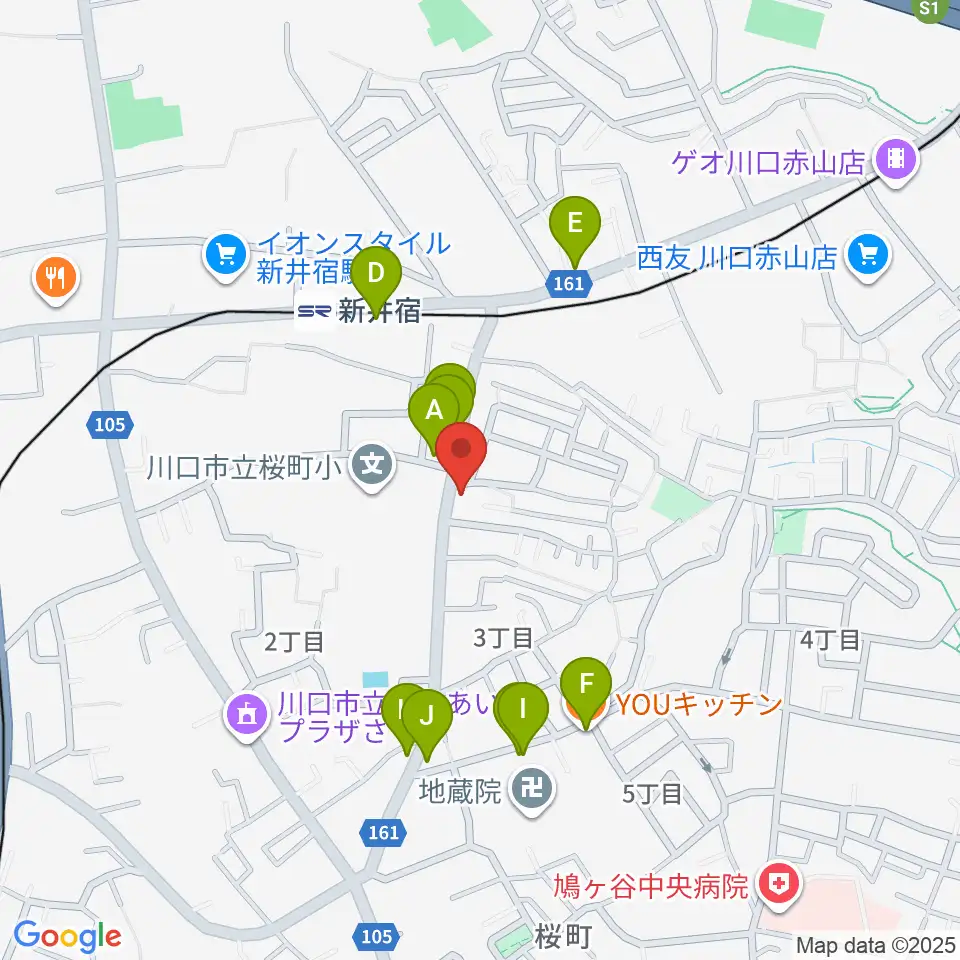 柏屋楽器 鳩ヶ谷ミュージックセンター周辺のファミレス・ファーストフード一覧地図