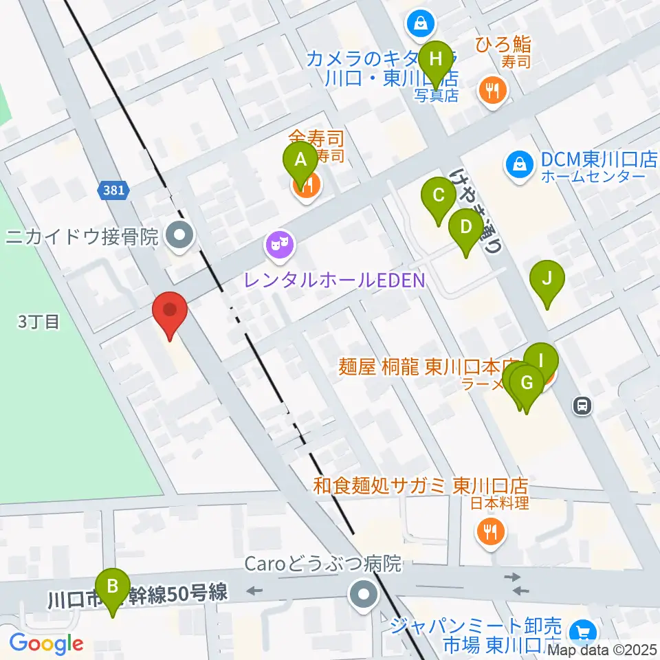 柏屋楽器 ミュージックサロン東川口周辺のファミレス・ファーストフード一覧地図