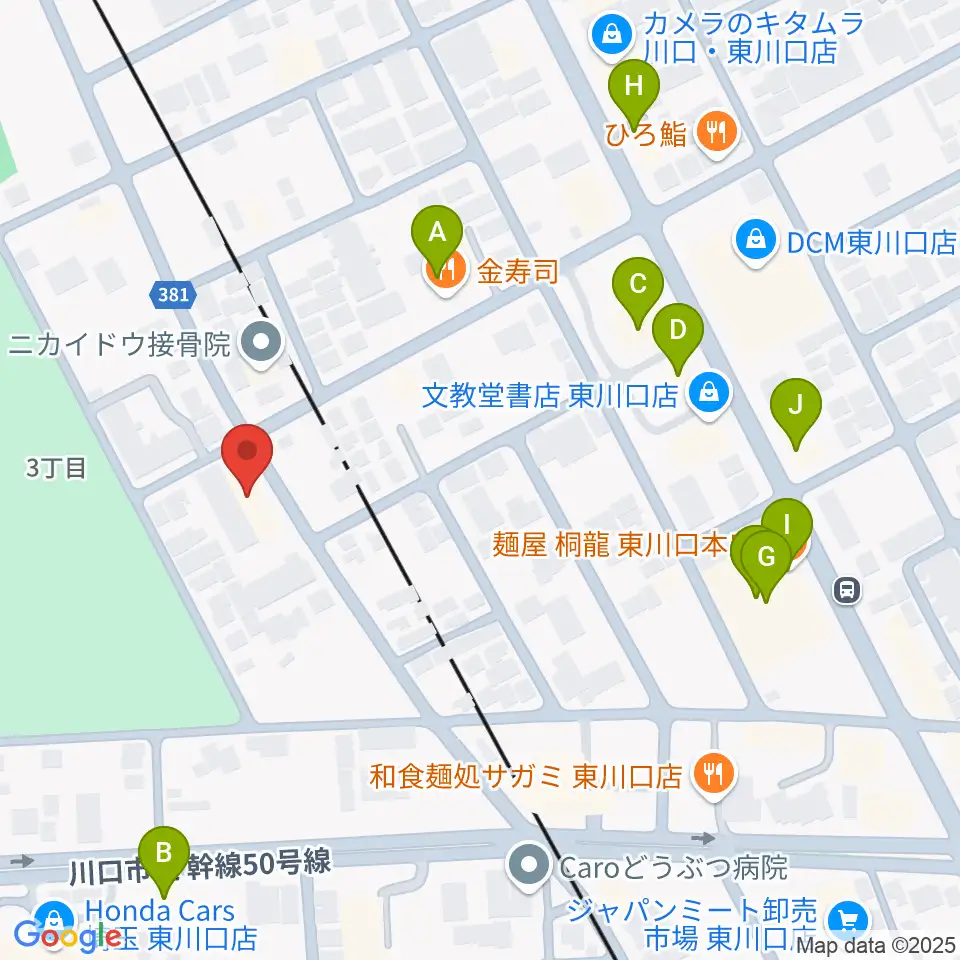 柏屋楽器 ミュージックサロン東川口周辺のファミレス・ファーストフード一覧地図