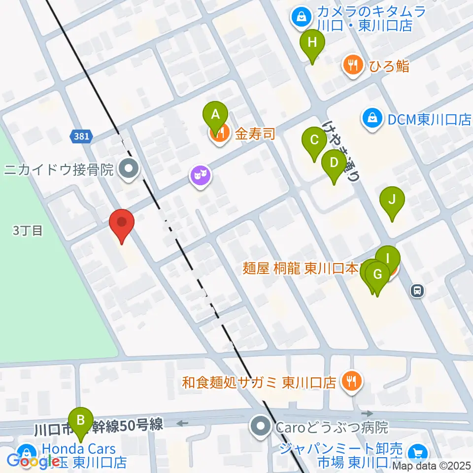 柏屋楽器 ミュージックサロン東川口周辺のファミレス・ファーストフード一覧地図