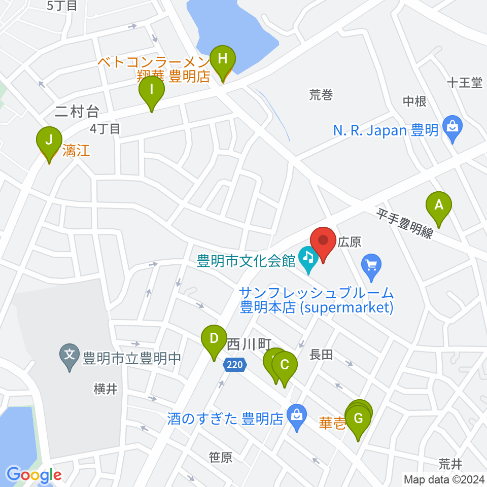 豊明市文化会館周辺のファミレス・ファーストフード一覧地図