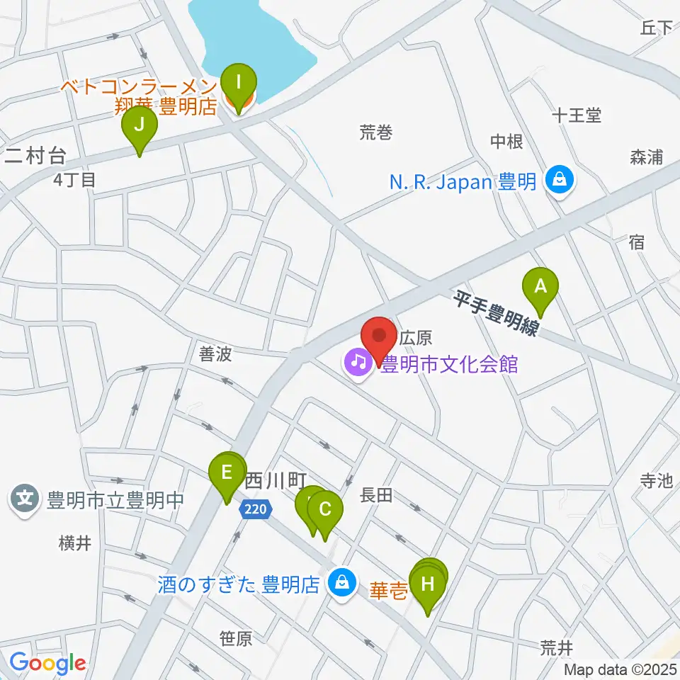 豊明市文化会館周辺のファミレス・ファーストフード一覧地図