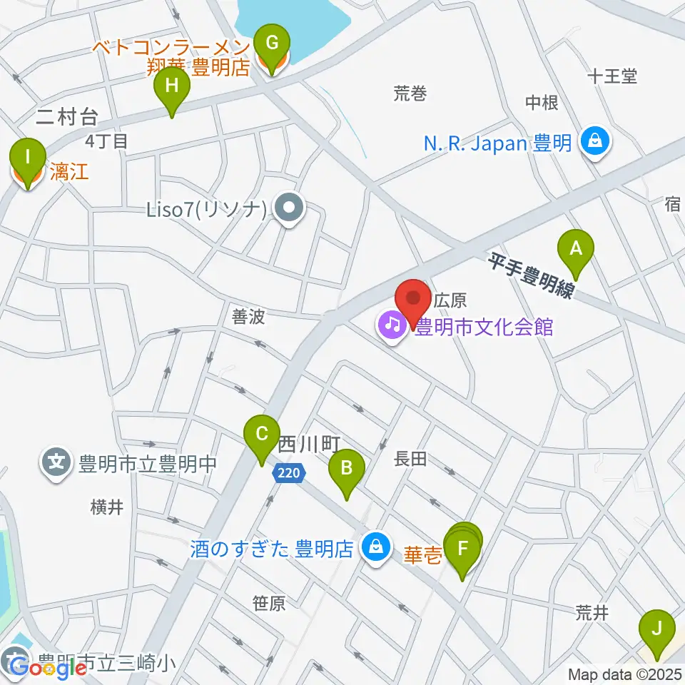 豊明市文化会館周辺のファミレス・ファーストフード一覧地図