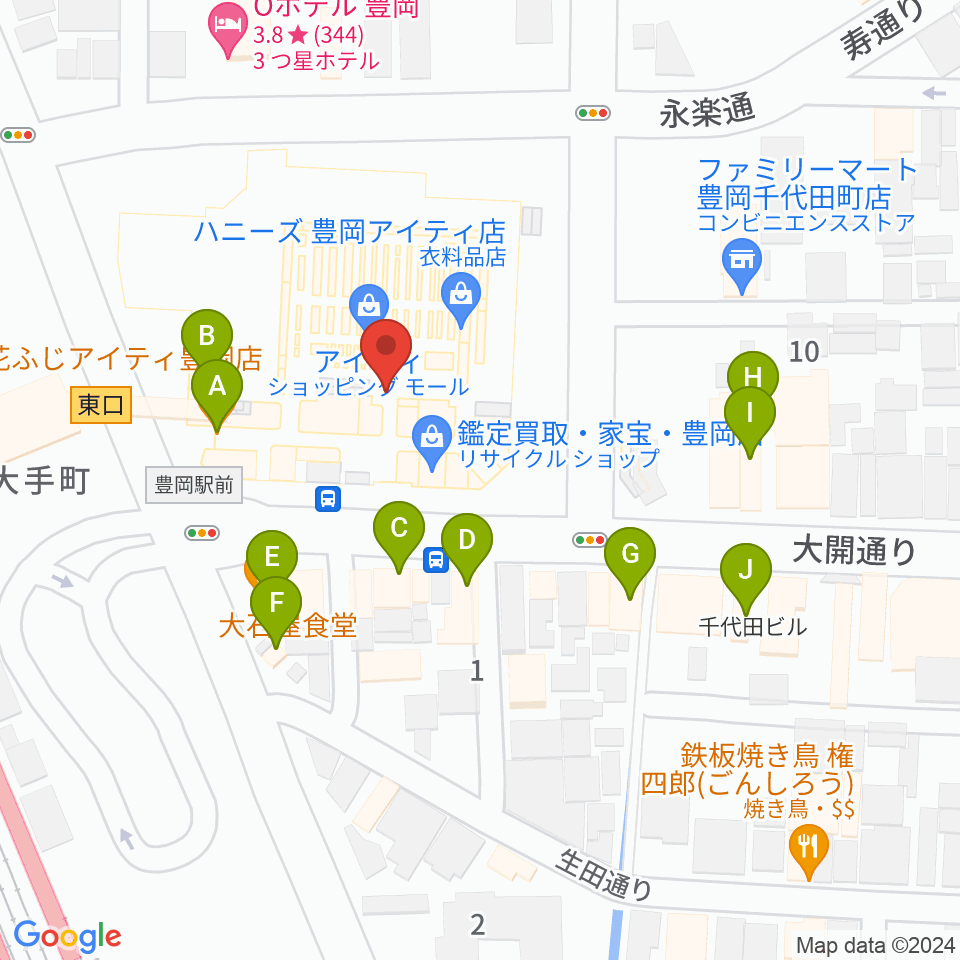 豊岡市民プラザ周辺のファミレス・ファーストフード一覧地図