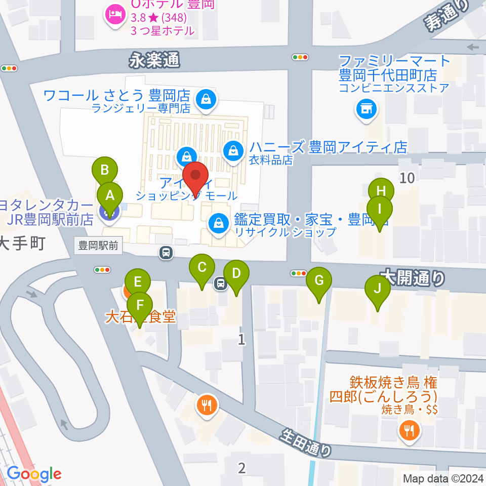 豊岡市民プラザ周辺のファミレス・ファーストフード一覧地図