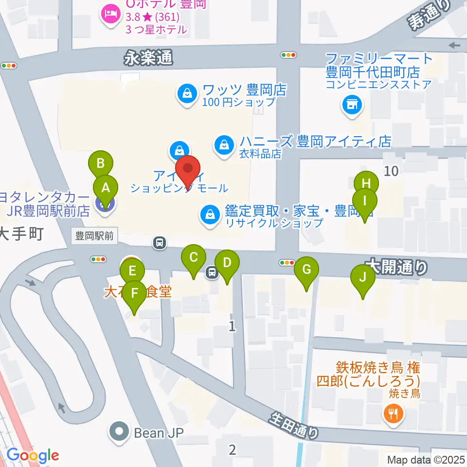 豊岡市民プラザ周辺のファミレス・ファーストフード一覧地図