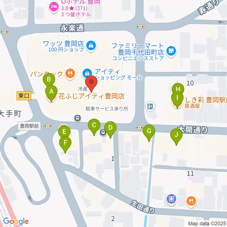 豊岡市民プラザ周辺のファミレス・ファーストフード一覧地図