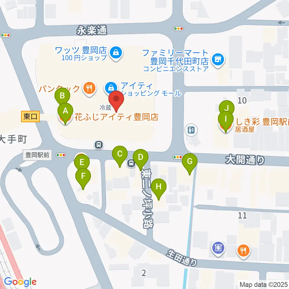 豊岡市民プラザ周辺のファミレス・ファーストフード一覧地図