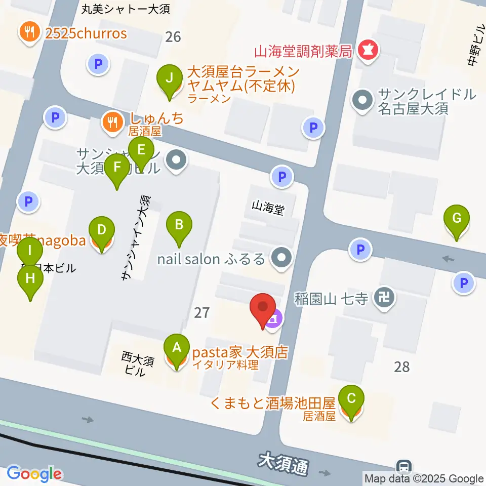 七ツ寺共同スタジオ周辺のファミレス・ファーストフード一覧地図