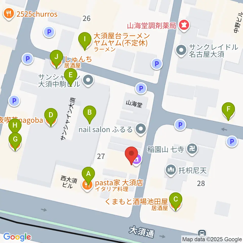 七ツ寺共同スタジオ周辺のファミレス・ファーストフード一覧地図