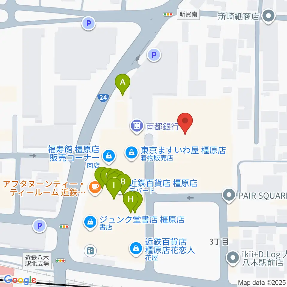 奈良県橿原文化会館周辺のファミレス・ファーストフード一覧地図