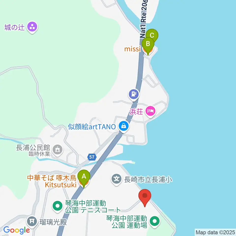 長崎市琴海文化センター周辺のファミレス・ファーストフード一覧地図