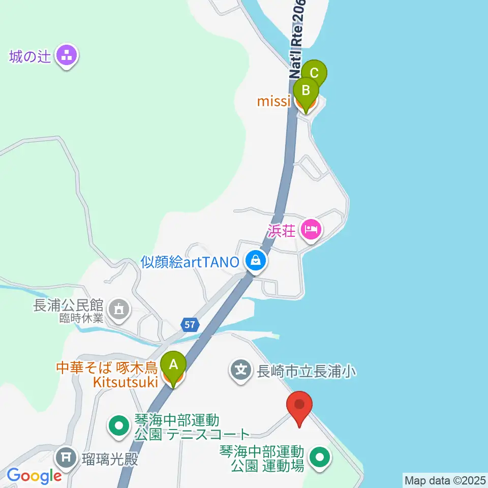 長崎市琴海文化センター周辺のファミレス・ファーストフード一覧地図