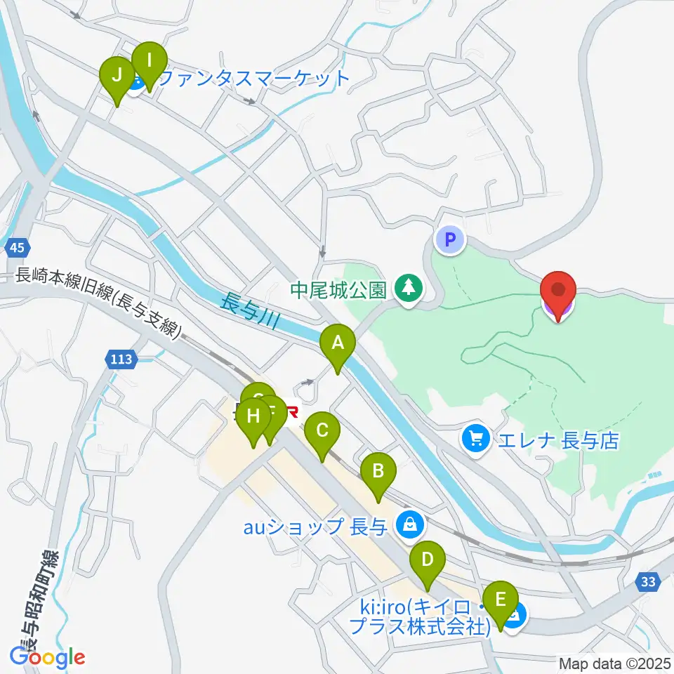 長与町民文化ホール周辺のファミレス・ファーストフード一覧地図