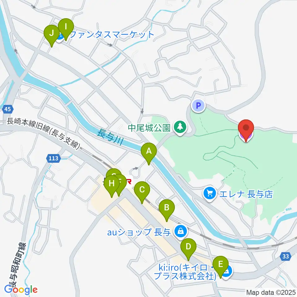 長与町民文化ホール周辺のファミレス・ファーストフード一覧地図