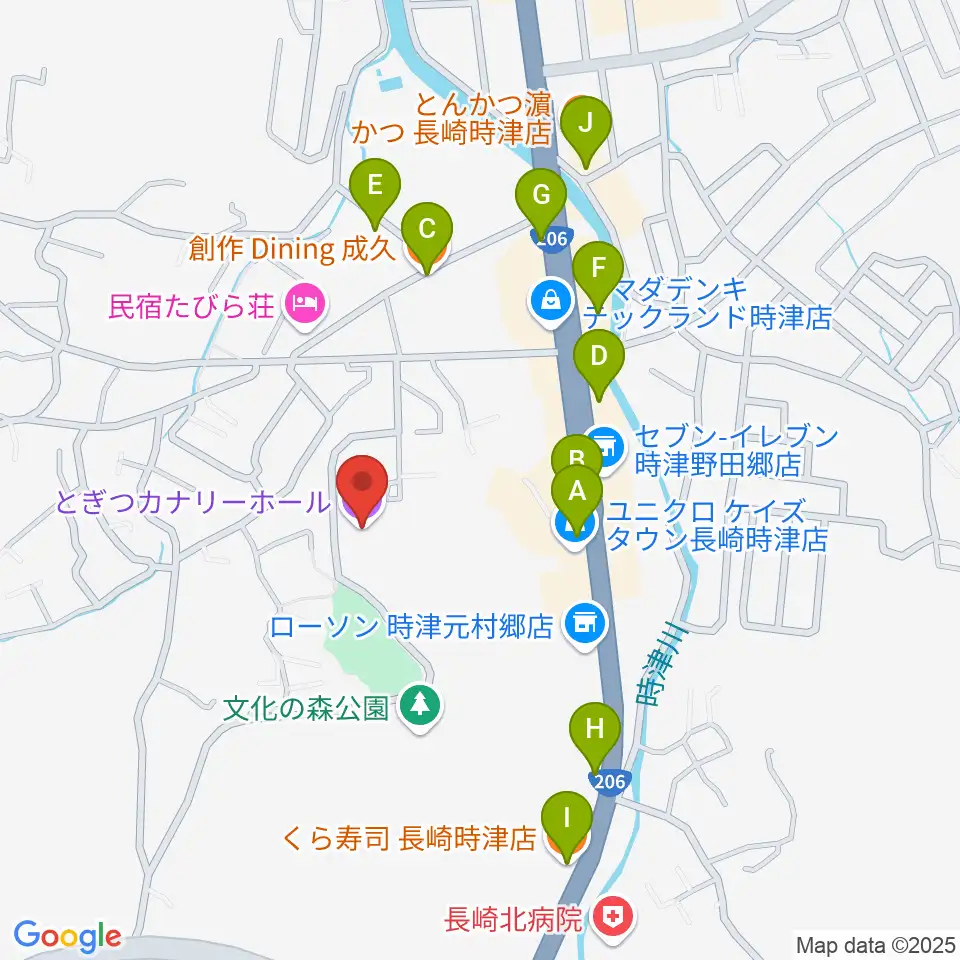 とぎつカナリーホール周辺のファミレス・ファーストフード一覧地図