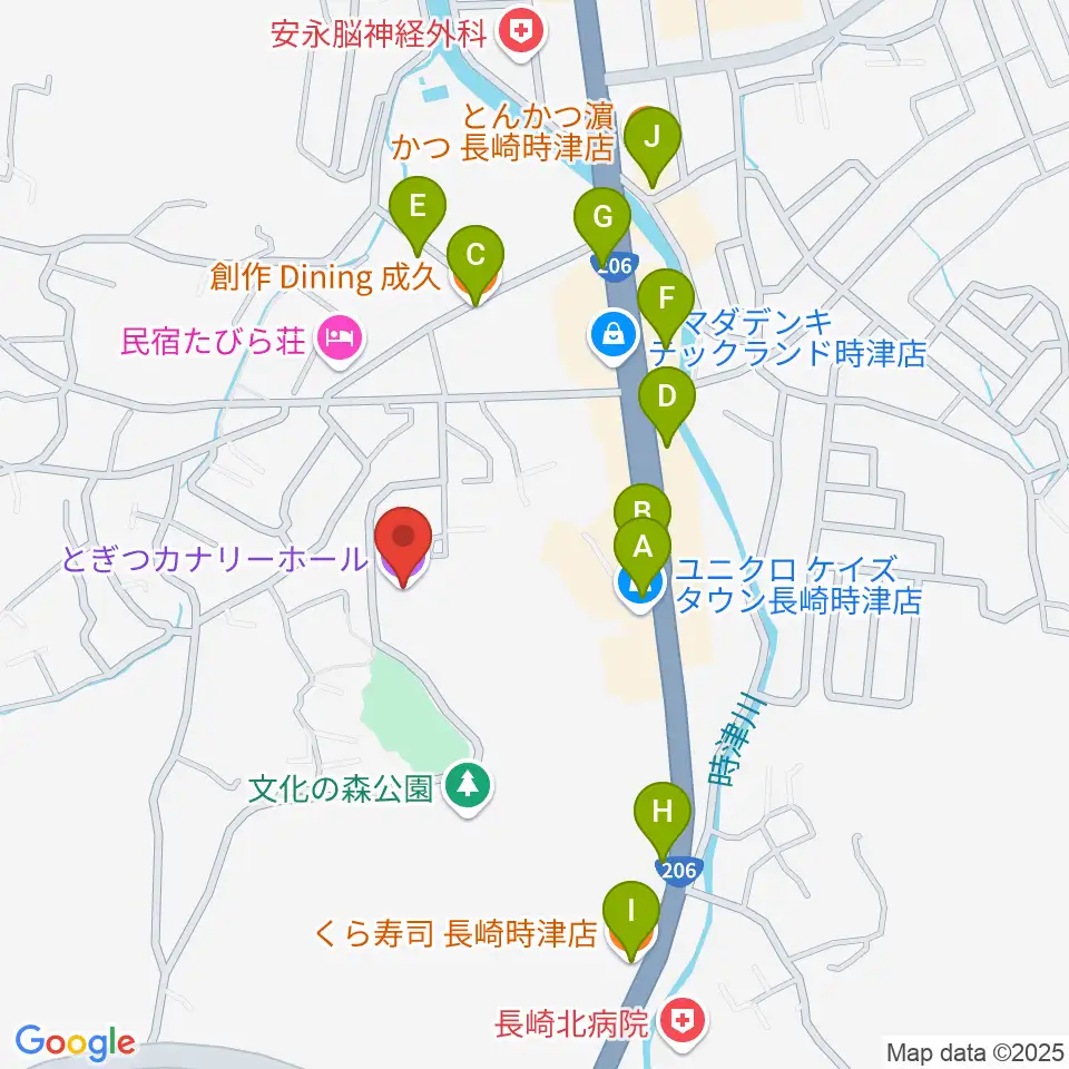 とぎつカナリーホール周辺のファミレス・ファーストフード一覧地図