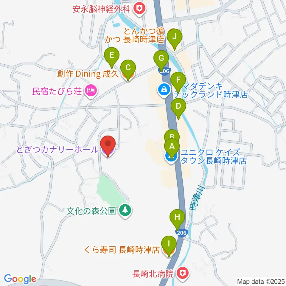 とぎつカナリーホール周辺のファミレス・ファーストフード一覧地図