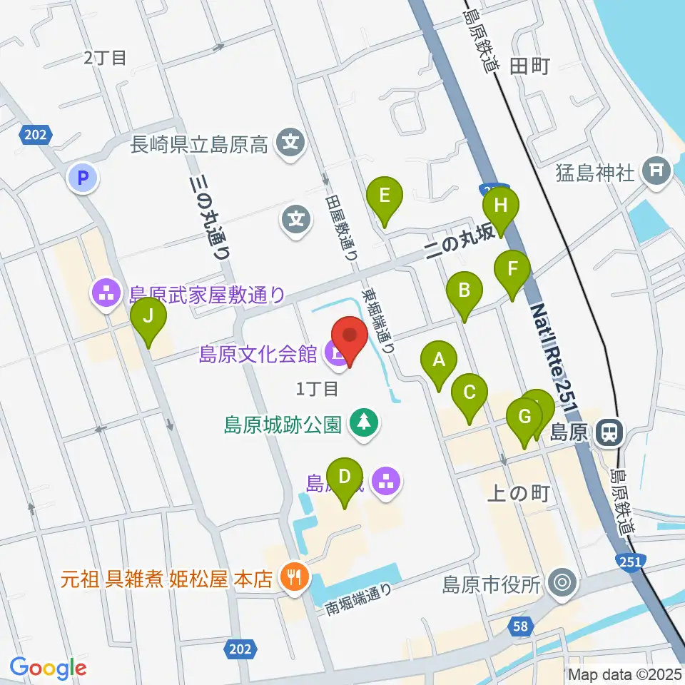 島原文化会館周辺のファミレス・ファーストフード一覧地図