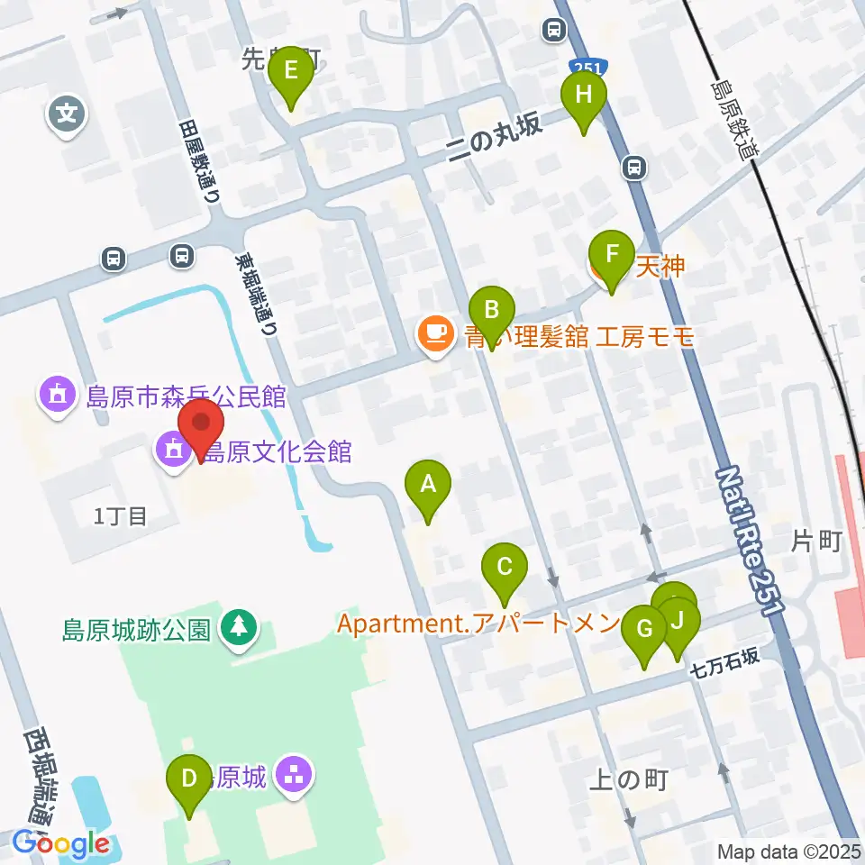 島原文化会館周辺のファミレス・ファーストフード一覧地図